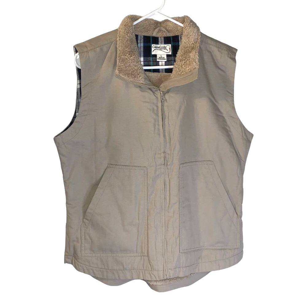 Canyon Guide Outfitters Women's Sherpa Lined Vest Size L NEW Tan Cotton Full Zip
